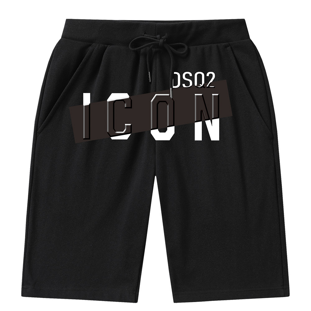 

dsq2 Shorts Heavyweight Cotton Shorts Men's Summer Casual Loose Letter Printed Pants Short Versatile Drawstring Sweatpants, Black