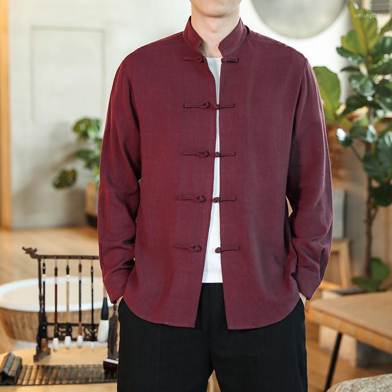 Men&#039;s Casual Shirts Chinese Traditional Tang Suit Hanfu Kimono Shirt Solid Color Men&#039;s Cardigan Cheongsam Collar Jacket Retro Button To-image-831664545
