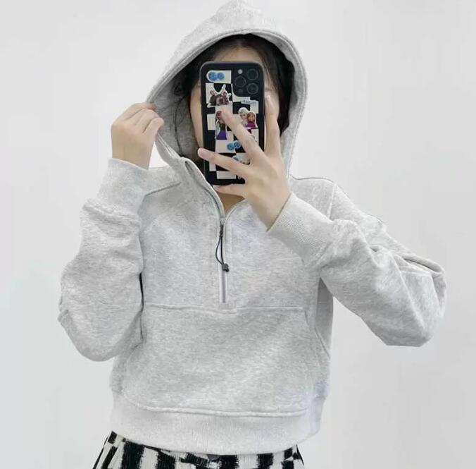 

Women Sport Jacket half Zipper Yoga Coat Clothes lululemens Quick Dry Fitness Outfits Running Hoodies Thumb Hole Sportwear Gym Workout Hooded Top, Black