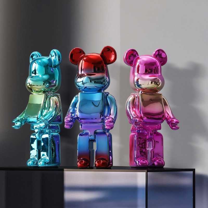 

Decorative Objects Figurines 26cm Plating Bearbrick 400 Statue Gradient Bear Brick Sculpture Figurines Resin Y2k Ornaments Living Room Home Decor T221227