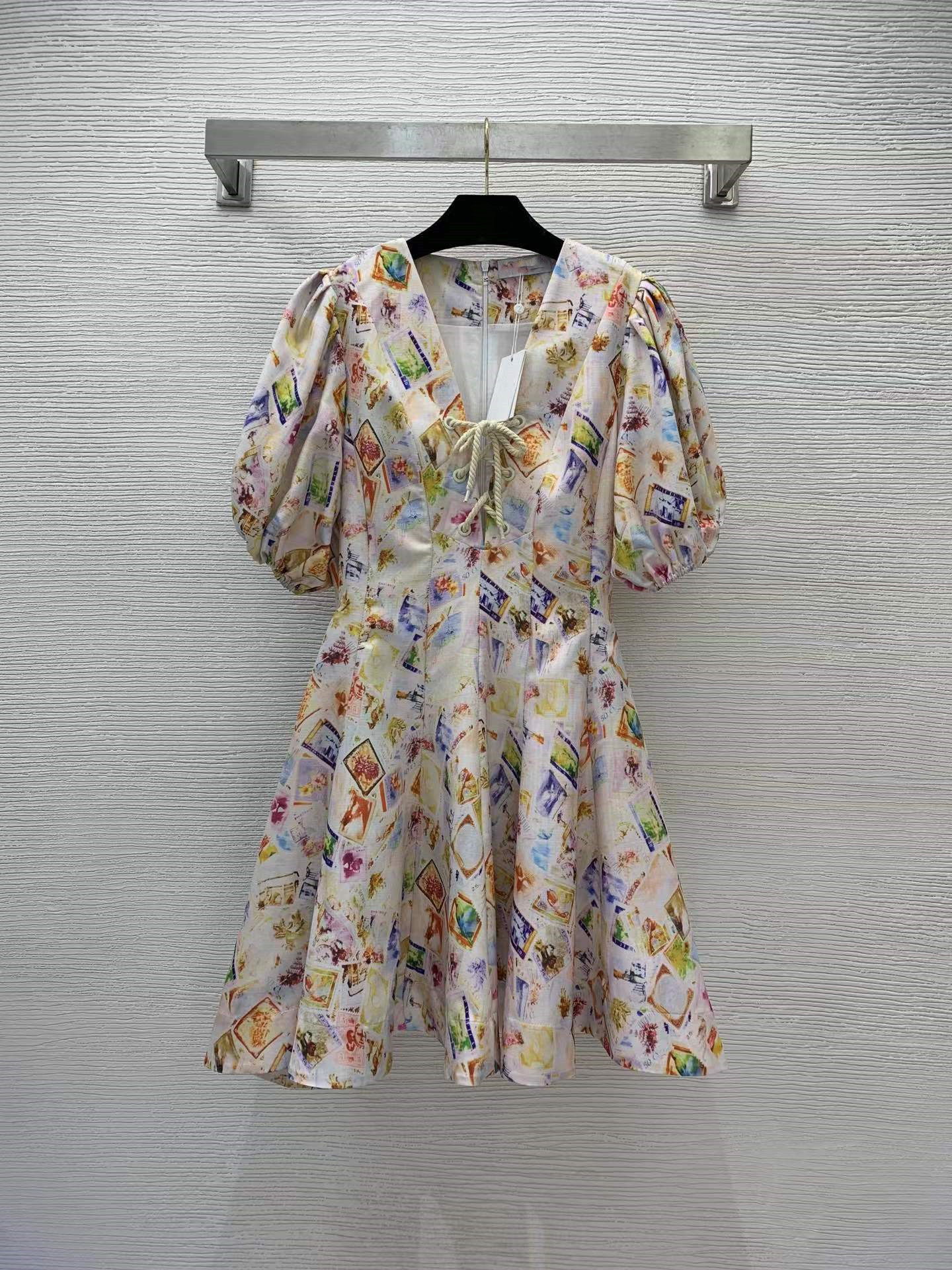 

Street Style Dresses 2023 New Spring Summer V Neck Print Fashion Milan Runway Dress Designer Brand Same Style Women' 1227-10, Picture color