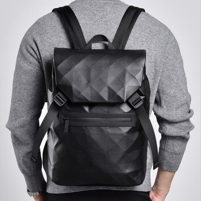 

Wholesale factory men shoulder bag vertical high-capacity embossed leather backpacks outdoor travel sports leisure backpack classic rhombus handbag, Black-2295#