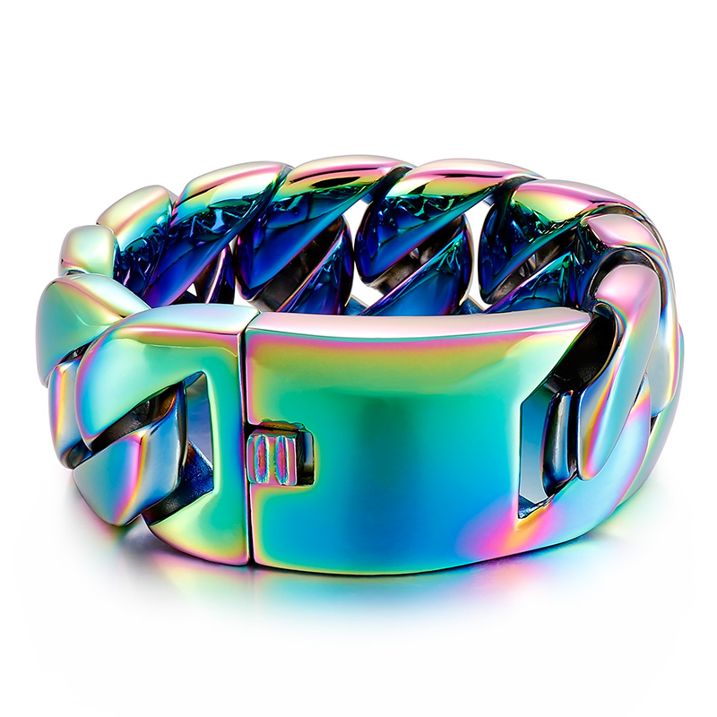 

Super Large Mens Chain Bracelets Rainbow Multicolor Heavy 316L Stainless Steel Huge Punk Wrist Chain & Curb Cuban Bangles 32mm 9.44inch
