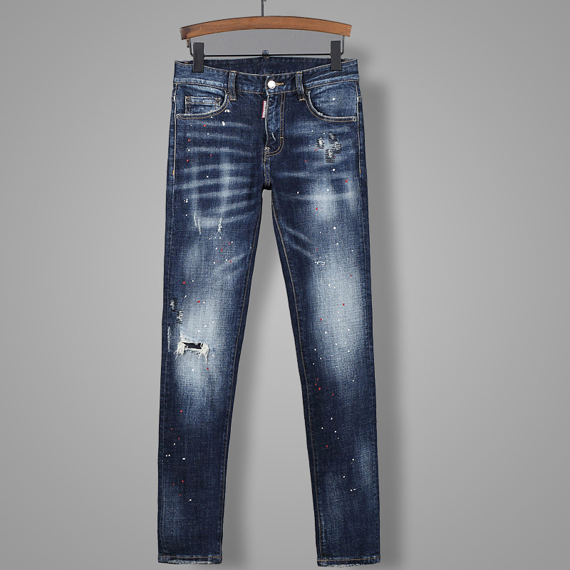 Men's Jeans Blue Autumn And Winter Washing Low Waist Small Feet Quality Nightclub Fashion Boutique Trousers Men Male God-image-831705995