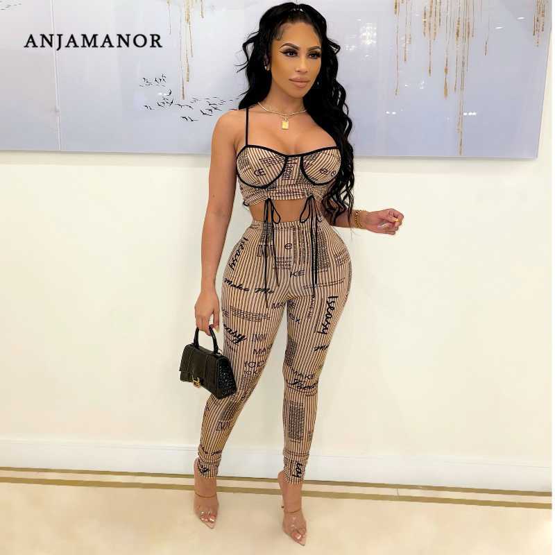 

Women' Two Piece Pants ANJAMANOR Sexy Two Piece Set Letter Striped Printed Corset Top and Pants Leggings Club Outfits for Women Matching Sets D57-CI25 T221217, Auburn