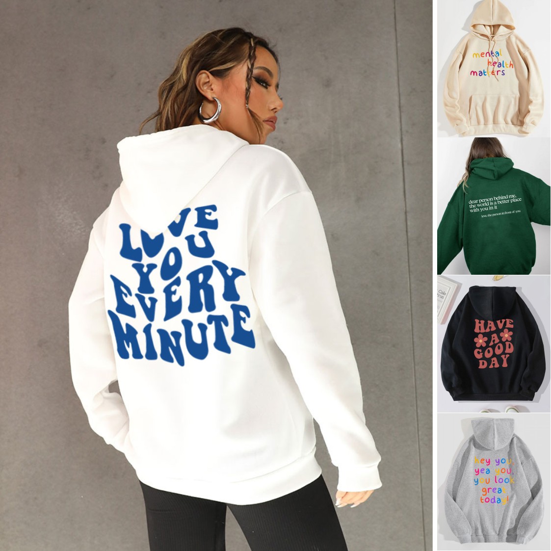 

Trendy Letter Printed Loose Mens And Womens Hoodies & Sweatshirts Hooded Winter Spring Plus Size Couple Loose Sweater S-3XL FY5535, Black fy5536