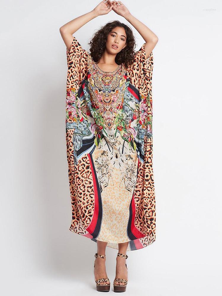 

Women's Swimwear Long Dress Cover-Ups Women Swimsuit Batwing Sleeve Robes Sundress Fashion Leopard Print Loose Beach Holiday Maxi Cover Ups, Multi