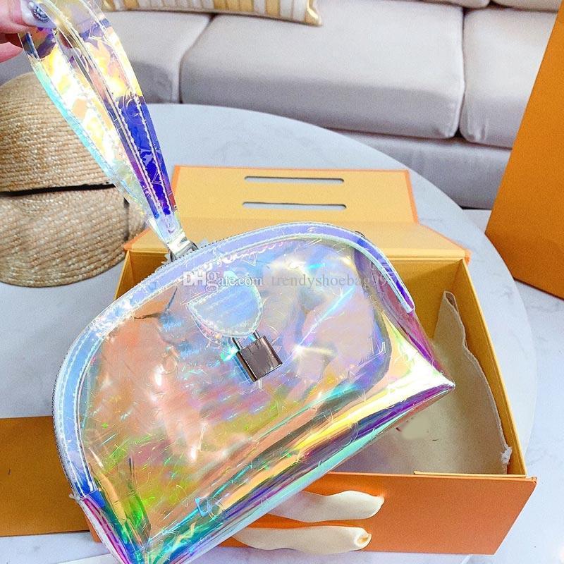 

B-5 Cosmetic bag Luxurys Designers Long Wallets Fashion Patchwork Colorful Rainbow Transparent PVC Flower Women Coin Purse Lock Laser Bag, Box