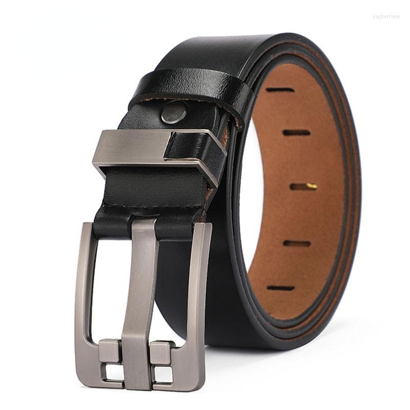 

Belts Leather Men Belt Plus Large Size Alloy Pin Buckle Cow Genuine Strap Waist 140 150cm Designer 2022, Black