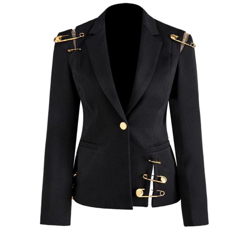 

Women039s Suits Blazers Women Blazer Jacket Pins Deco Hollow Out Slim Single Button High Street Coat 20211315586, Black pins blazer