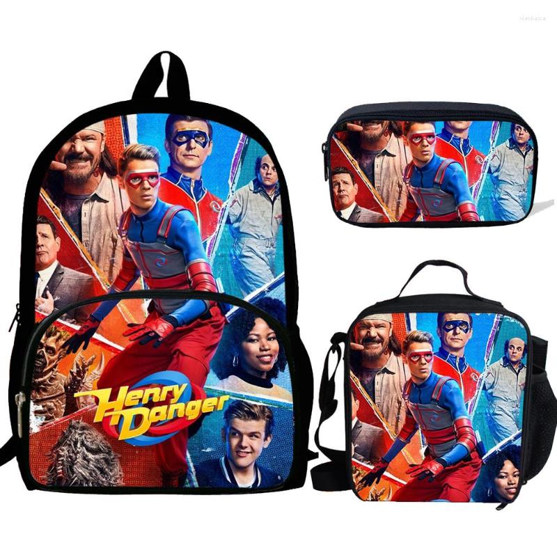 

School Bags 3pcs Mochila Henry Danger Print Backpack For Boys Girls Kids Pattern BookBag Bag Pack