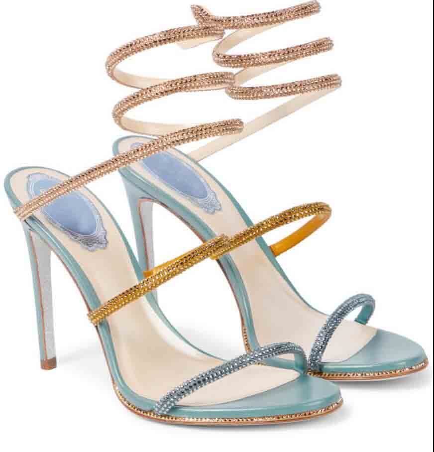 

Sexy R- Cleo Crystal-embellished Leather Sandals Shoes Strappy Women Nice Pumps Luxury Brands Party Wedding Bridal Summer CaovillaS Lady High Heels