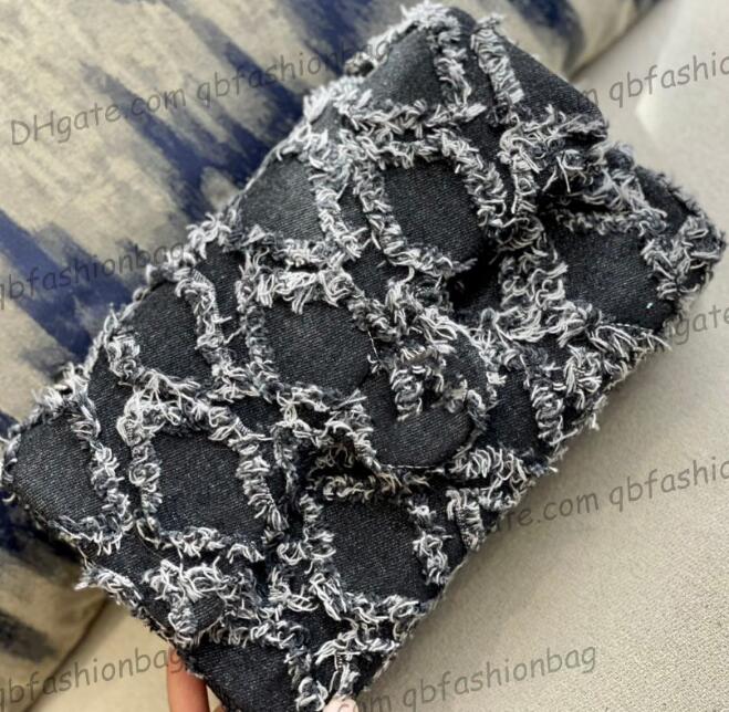 

Womens Classic Flap Quilted Denim Bags Tassel Large Capacity Silver Metal Hardware Matelasse Chain Crossbody Shoulder With Pouch Purse Designer Handbags 25X13CM, Black33*27*11