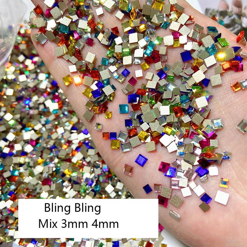 

Nail Art Decorations 50PCS Mix Glass AB/Colorful Fix Rhinestones Flatback Square Crystal Diamond Gems 3D Glitter For Luxurious Decoration