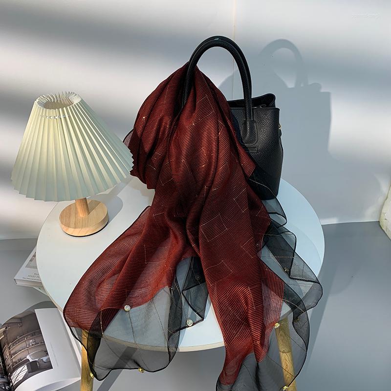 

Scarves Arrival Silk Scarf For Women Luxury Pashmina Lady Shawl Pearl Foulard Beach Stoles Bandana 2022 1PC Retail