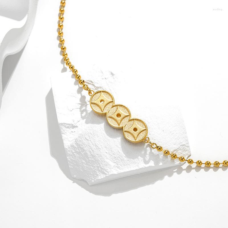 

Link Bracelets Chinese Style Retro Temperament Jewelry Electroplating Gold Transfer Beads Coin Bracelet Women