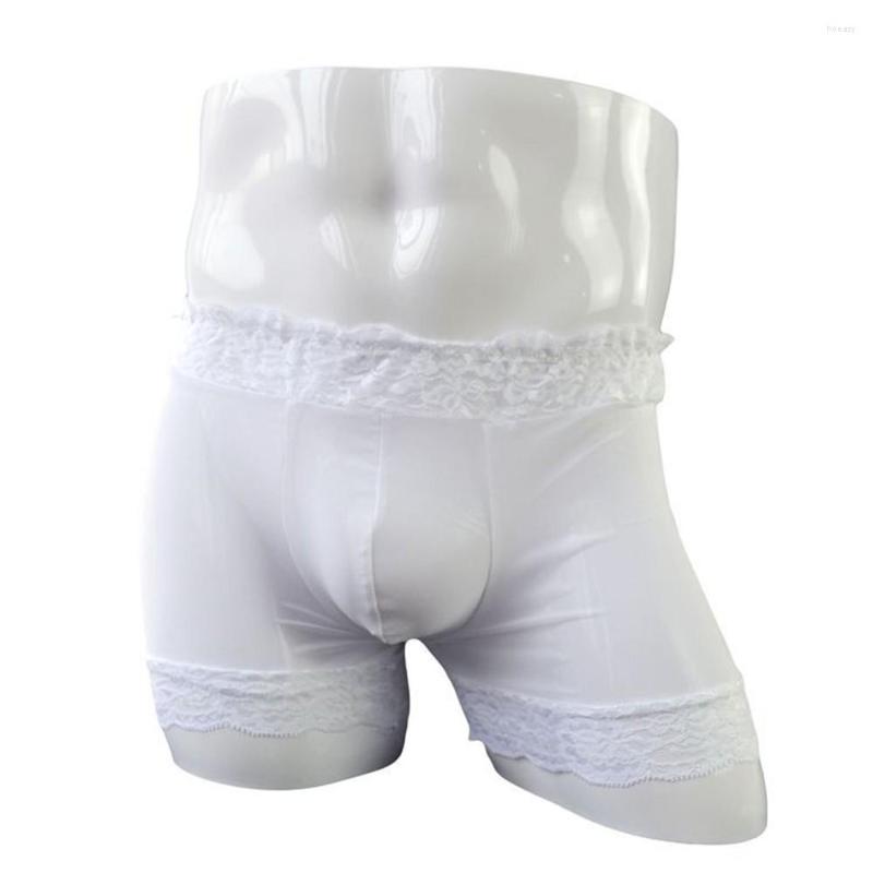 

Underpants Men Fashion Sexy Pure Color Transparent Breathable Thin Lace Flat Underwear, White