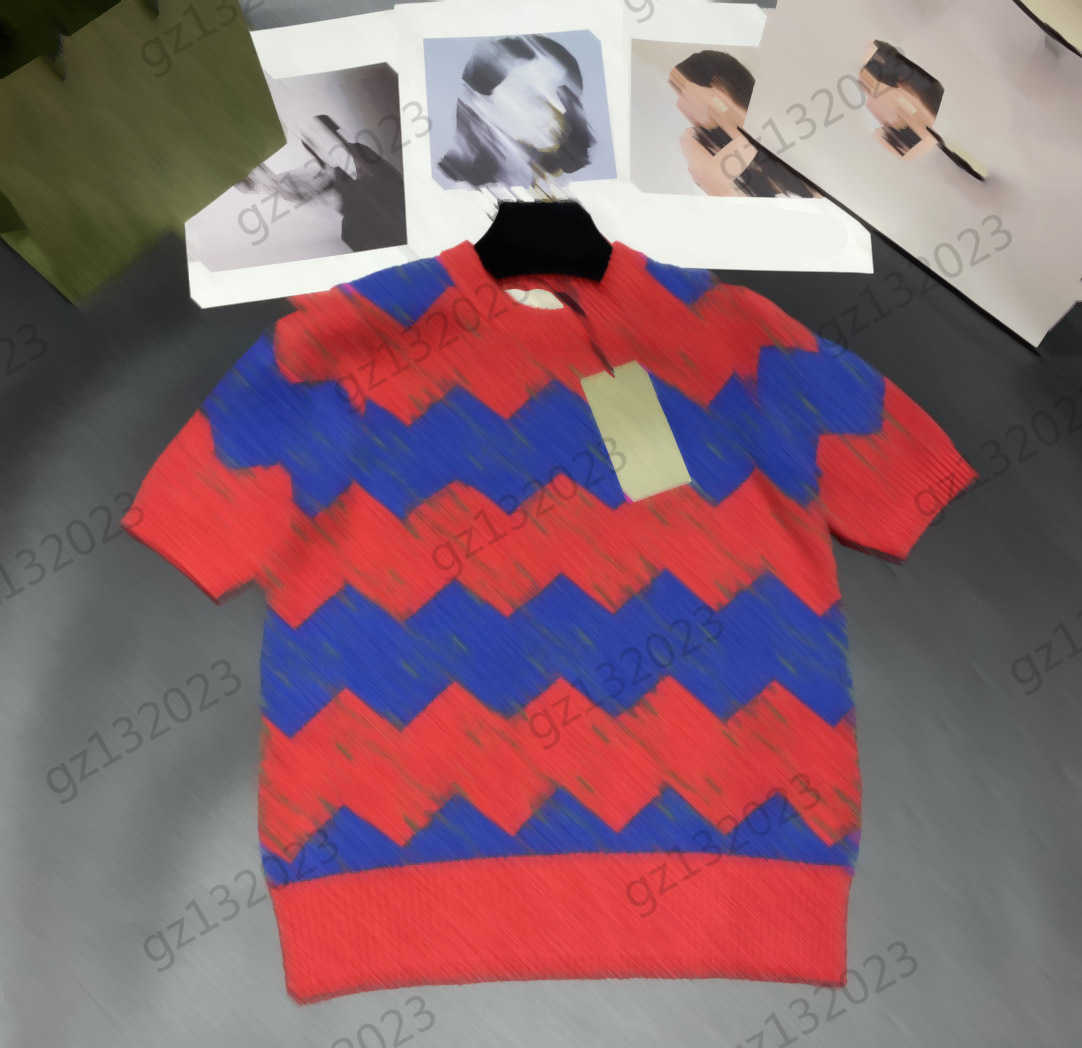 

Womens Sweaters Wavy Stripes Double G Letter Jacquard Short Knitted Sweater Crewneck Short Sleeve Pullover Knitwear Luxury Brand Women Apparel