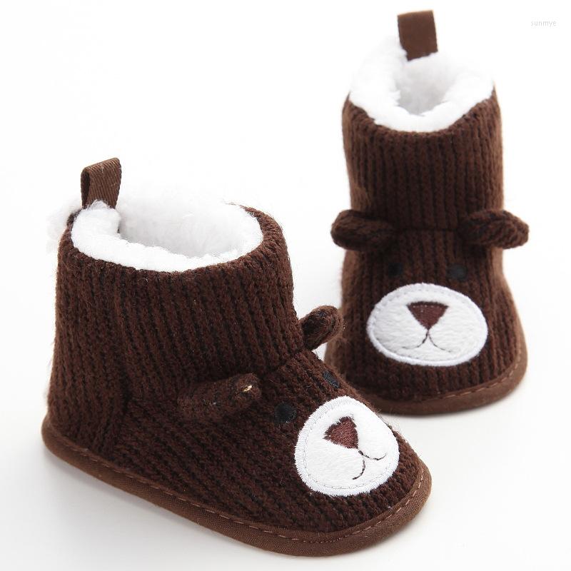 

Boots Born Baby Boys Girls Shoes Winter Cartoon Bear Knit Soft Sole Kids Snow, Gray