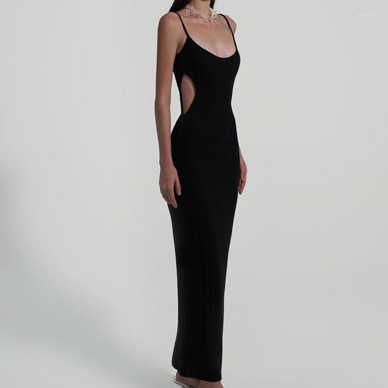 

Casual Dresses Summer Women' Clothing Fashion Sexy Elegant Shoulder Straps U-neck Slim Fit Hollow Knitted Long Dress, Black
