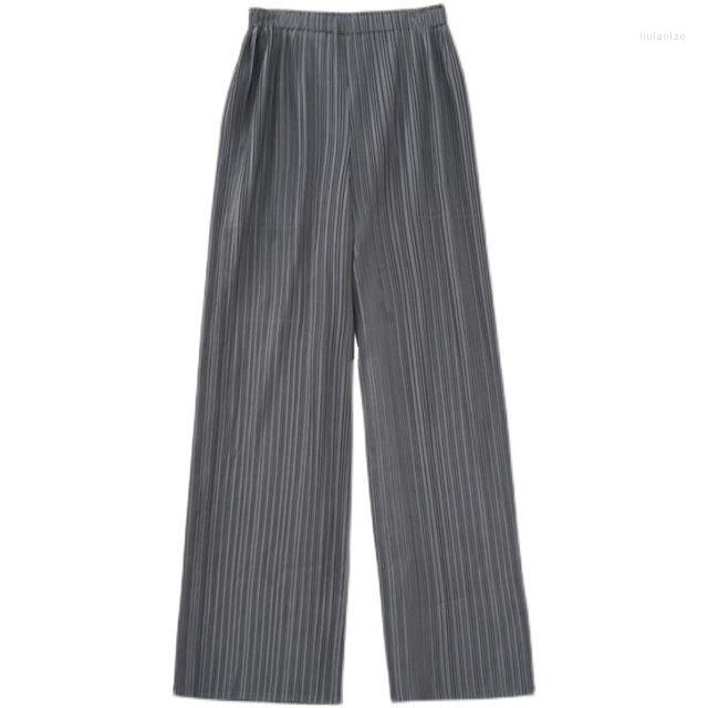 

Women's Pants Women 2022 Summer Pleated Wide Leg Solid Female Elastic High Waist Full Length Trousers Ladies Fashion Clothes U58, Gray