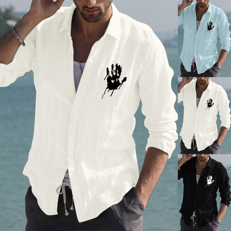 

Men's Casual Shirts Mens Fashion Simple Cotton And Linen Small Print Lapel T Shirt Long Sleeve Top Men S Workout, Black