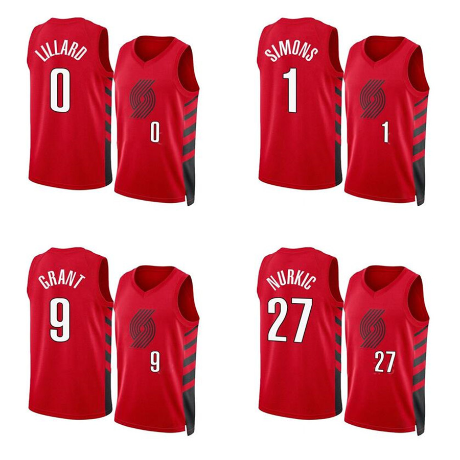 

Basketball jerseys Damian Lillard Anfernee Simons Jerami Grant Shaedon Sharpe 2022-23 season red city versions Men Women Youth jersey, With logo