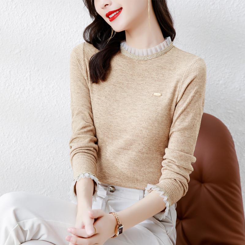 

Women's T Shirts Knitted Sweater Women Long Sleeve Slimbody Pullovers Beige Tops, Apricot