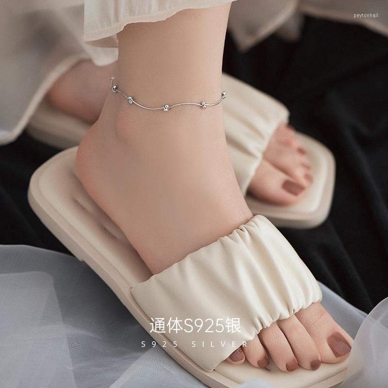 

Anklets Real 925 Sterling Silver Beads Line Stitching Anklet Simple Snake Chain Ankle Bracelets Foot Chains Jewelry For Women