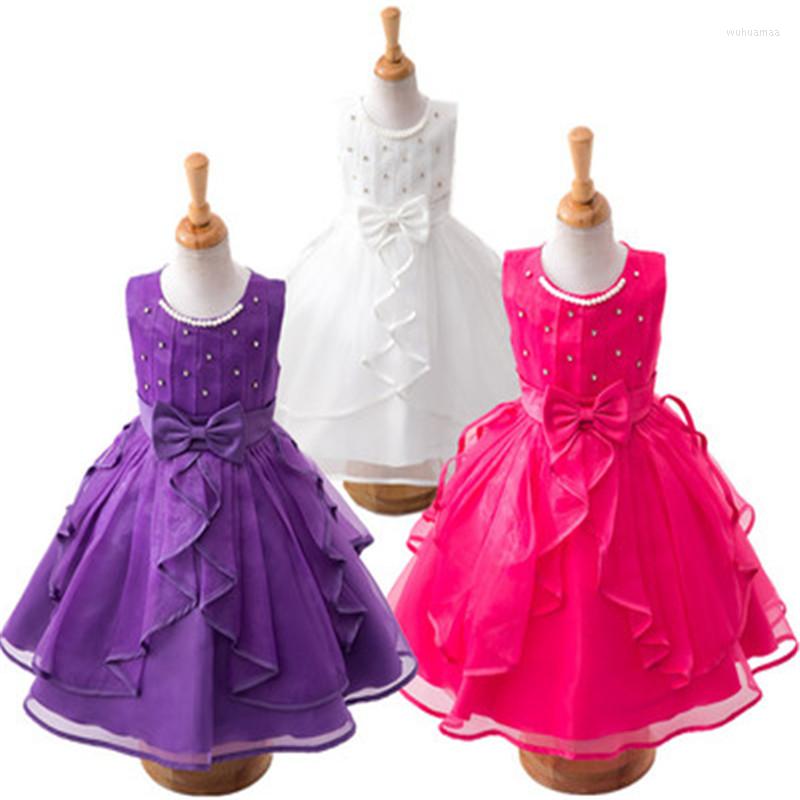 

Girl Dresses Princess Dress Children Hand Sewn Beads Flower Wedding For Birthday Evening Party 4-12 Yrs, Purple