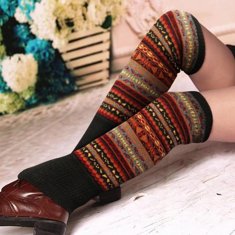 

Women Socks 1 Pair High Elasticity Bohemis Acrylic Fiber Trendy Classic Winter Ladies Crochet Vintage, Grey