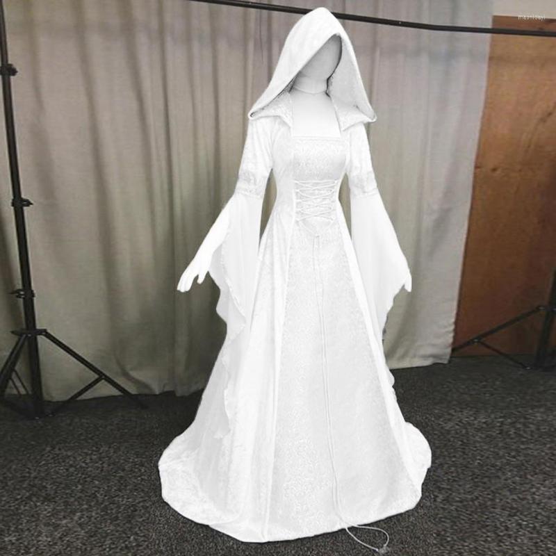 

Casual Dresses Sleeve Fashion Length Dress Long Cosplay Women' Floor Hooded Lace For Office Sheath, White