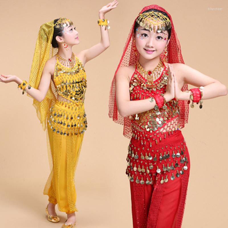 

Stage Wear Children's Belly Dance Costume Set Oriental Girl Clothes Kids Suit, Red 7 piece set