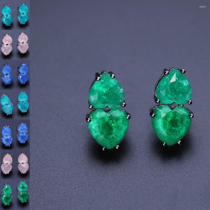 

Stud Earrings Ranos Green Crashed Fusion Stone Double Heart Crystal Fashion Brincos Fr Women Party Jewelry EFX001462
