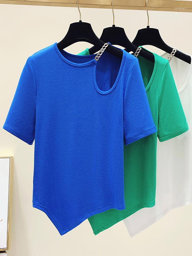 

Women' T Shirts O-neck Knit Casual T-shirt For Women 2022 Summer Tops Shirt Short Sleeve Hollow Out Tee Femme, Green