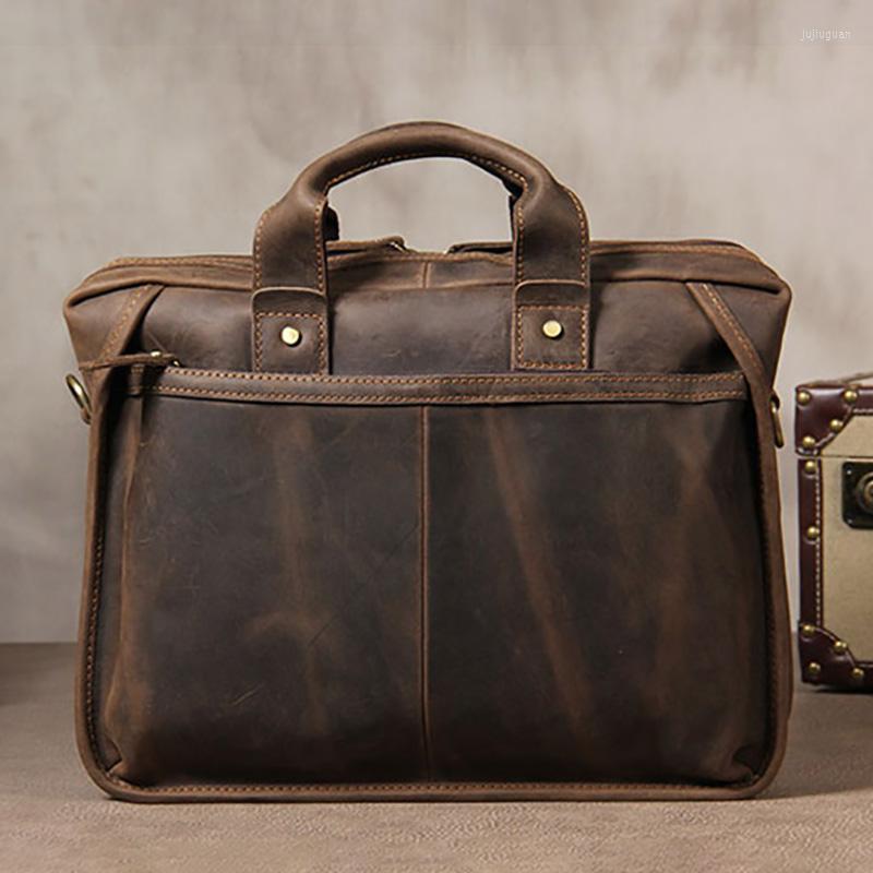 

Briefcases Luufan Retro Top Grade Handmade Leather Men Male Briefcase Old Fashion Cowhide Computer Bag With Shoulder Strap Handbag Dual Use, Brown
