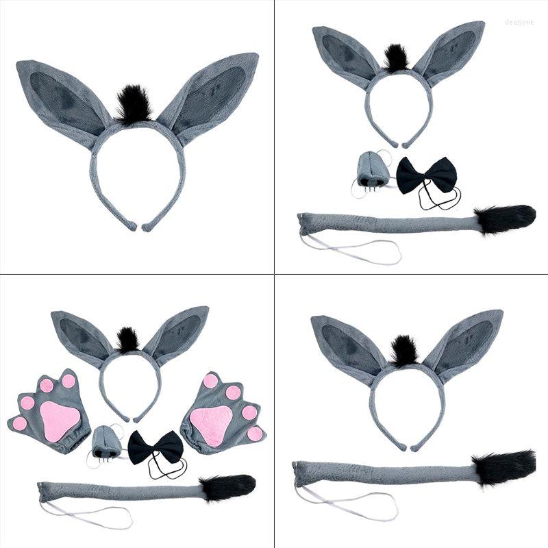 

Hair Accessories 6 Pcs Festival Party Hairy Donkey Headband Hoop Nose Tail Tie Gloves Set Halloween Christmas Cosplay Headwear