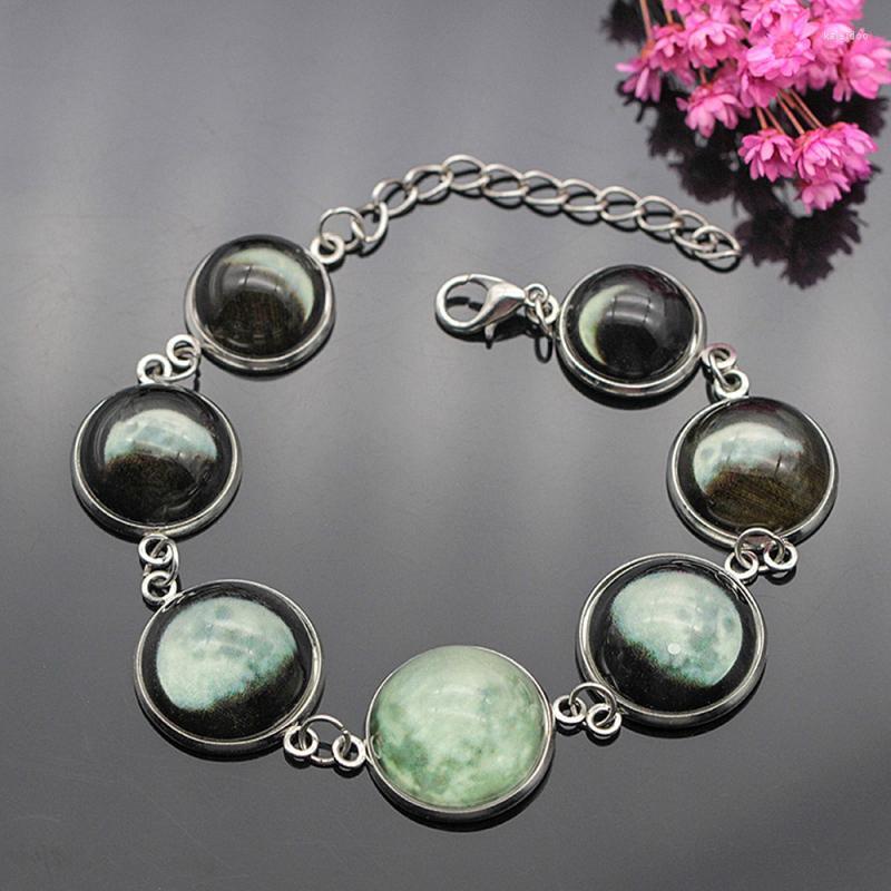 

Charm Bracelets Fashion Jewelry Glass Ball Bracelet Creative Luminous Moon Phase Cycle Shining Stone Beaded Handmade Wristband