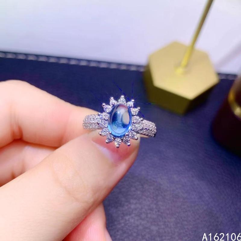 

Cluster Rings 925 Pure Silver Chinese Style Natural Swiss Blue Topaz Women's Luxury Vintage Plain Adjustable Gem Ring Fine Jewelry