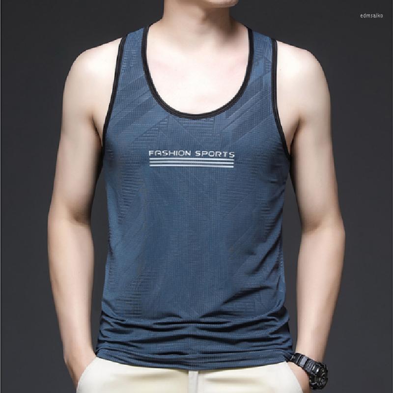 

Men's Tank Tops Ice Silk Summer Bottoming Shirt Hurdle Fitness Basketball Sports Undershirt Tight-fitting Sleeveless T-shirt Vest, Black