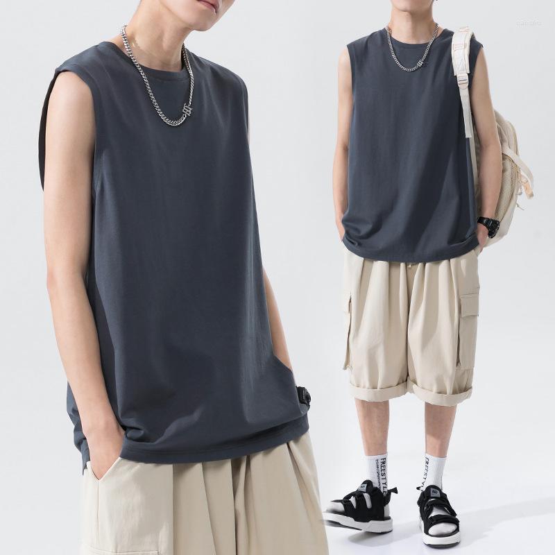 

Men's Tank Tops 2022 Vest Fashion Summer Waistcoat Cantilevered Short Sleeve Sleeveless T-shirt Loose Sports Fitness Top