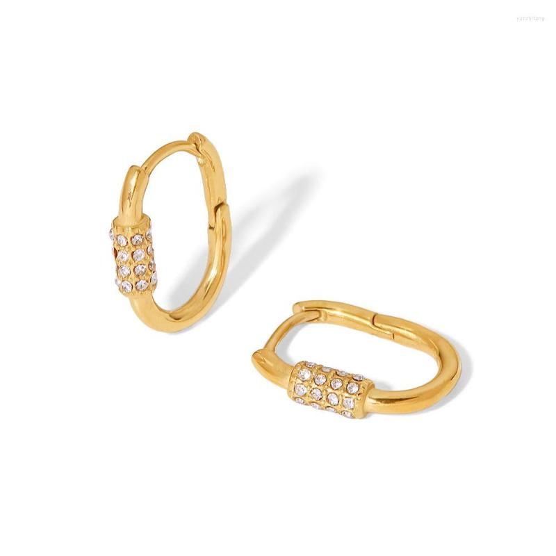 

Hoop Earrings Exquisite U-shaped Tiny Cubic Zirconia Inlaid Huggie Stainless Steel Gold Plated For Women