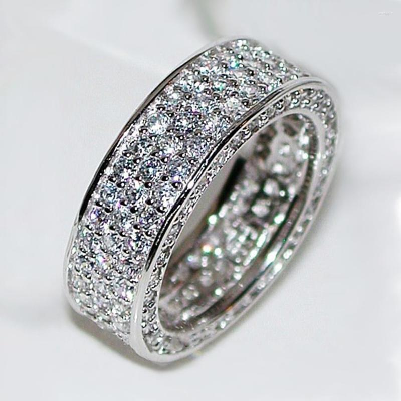 

Wedding Rings Fashion Full Crystal Zirconia For Women Delicate Silver Color Paved Bling CZ Female Engagement Jewelry Gift