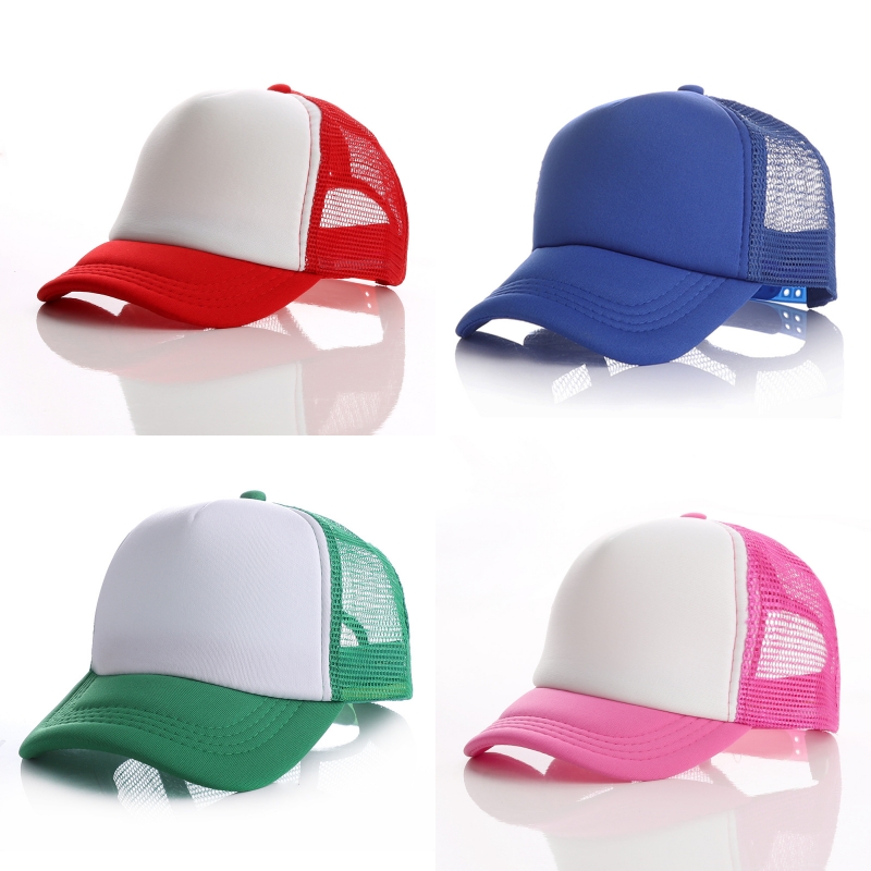 

Kids Trucker Hats 5 Panels Summer Mesh Blank Baseball Caps Adjustable Snapback For Children Plain Ball Caps Sun Visor black blue yellow green pink orange grey white, Red+white+blue