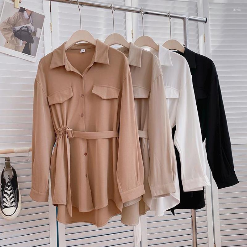 

Women's Blouses Blusas Mujer De Moda Tops Female Tunic Lapel Shirts Long Sleeve Chic Niche Design Lace-up Women's Clothing Mid-length, Black