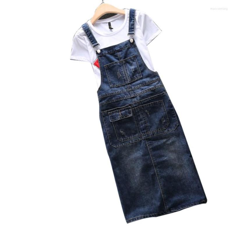 

Casual Dresses Fashion Vestidos Long Denim Dress Women Summer Plus Size Loose Sundress Jeans Female Frayed Sleeveless Strap -5XL, Dark blue