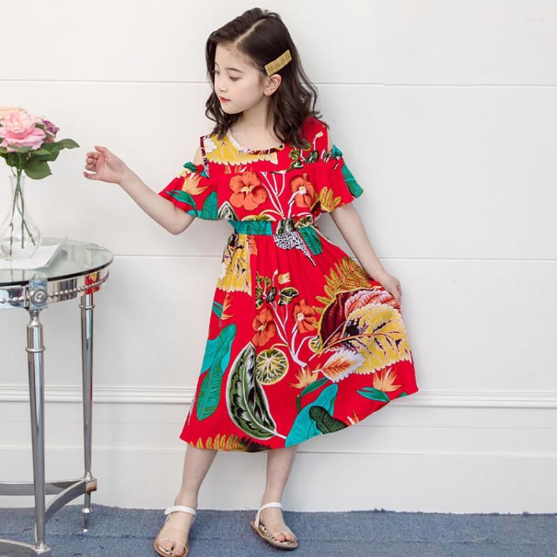 

Girl Dresses Kidswant Bohemian Summer 2022 Arrival Kids Short Sleeve Ruffle Beachwear Floral Clothing 4-14T