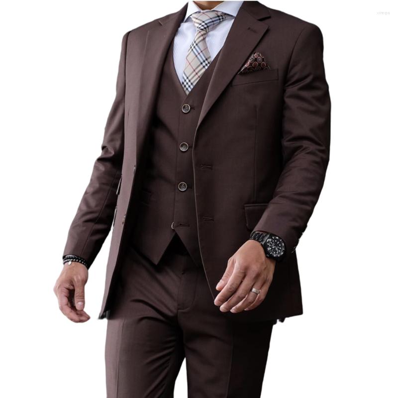 

Men's Suits Brown Men Slim Fit 3 Piece/High Quality Male Set Clothes Wedding Groom Wear Formal Business Outfit Coat Pant Costume Homme, Ivory