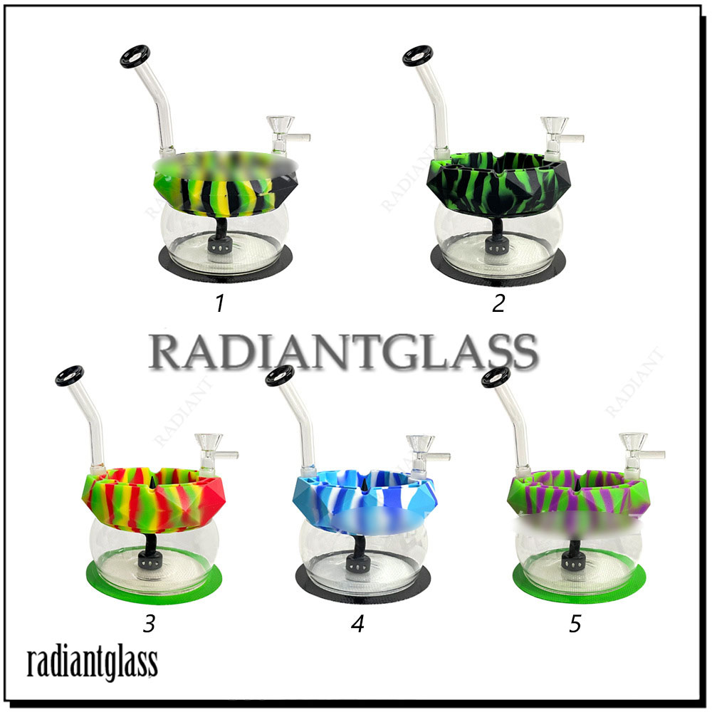 

Hookahs Silicone Bongs with ashtray two-way use 7.48 inches showerhead percolator tube Joint Glass bong water pipes