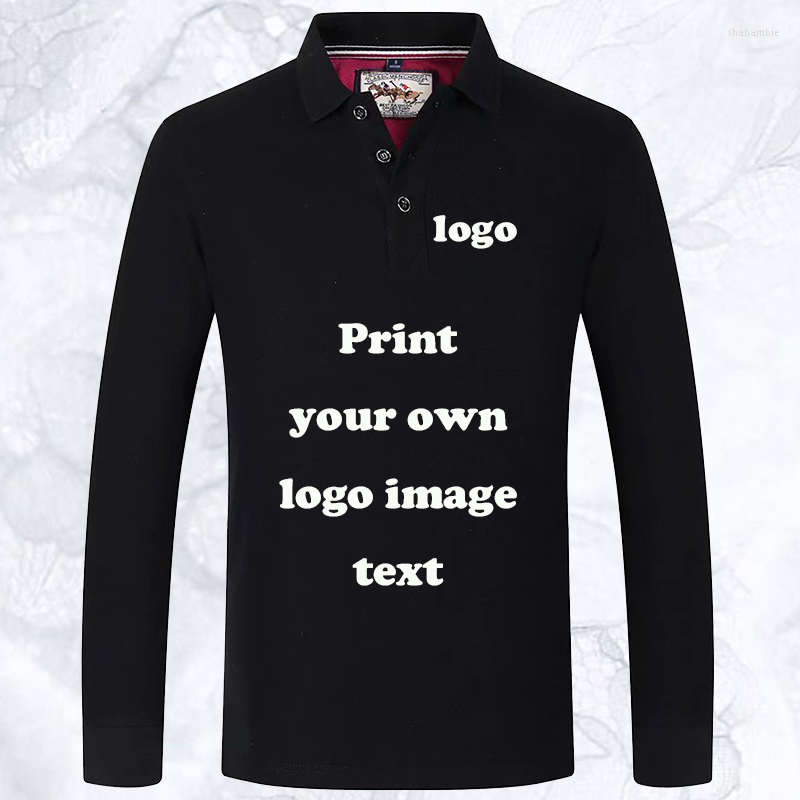 

Men's Polos Custom Logo Team Name High Quality Polo Shirt Men And Women Long Sleeve Solid Color Casual Plus, Black